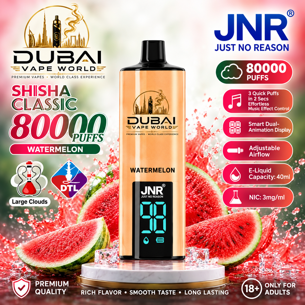 JNR Shisha Classic 80,000 Puffs Disposable Vape in Dubai